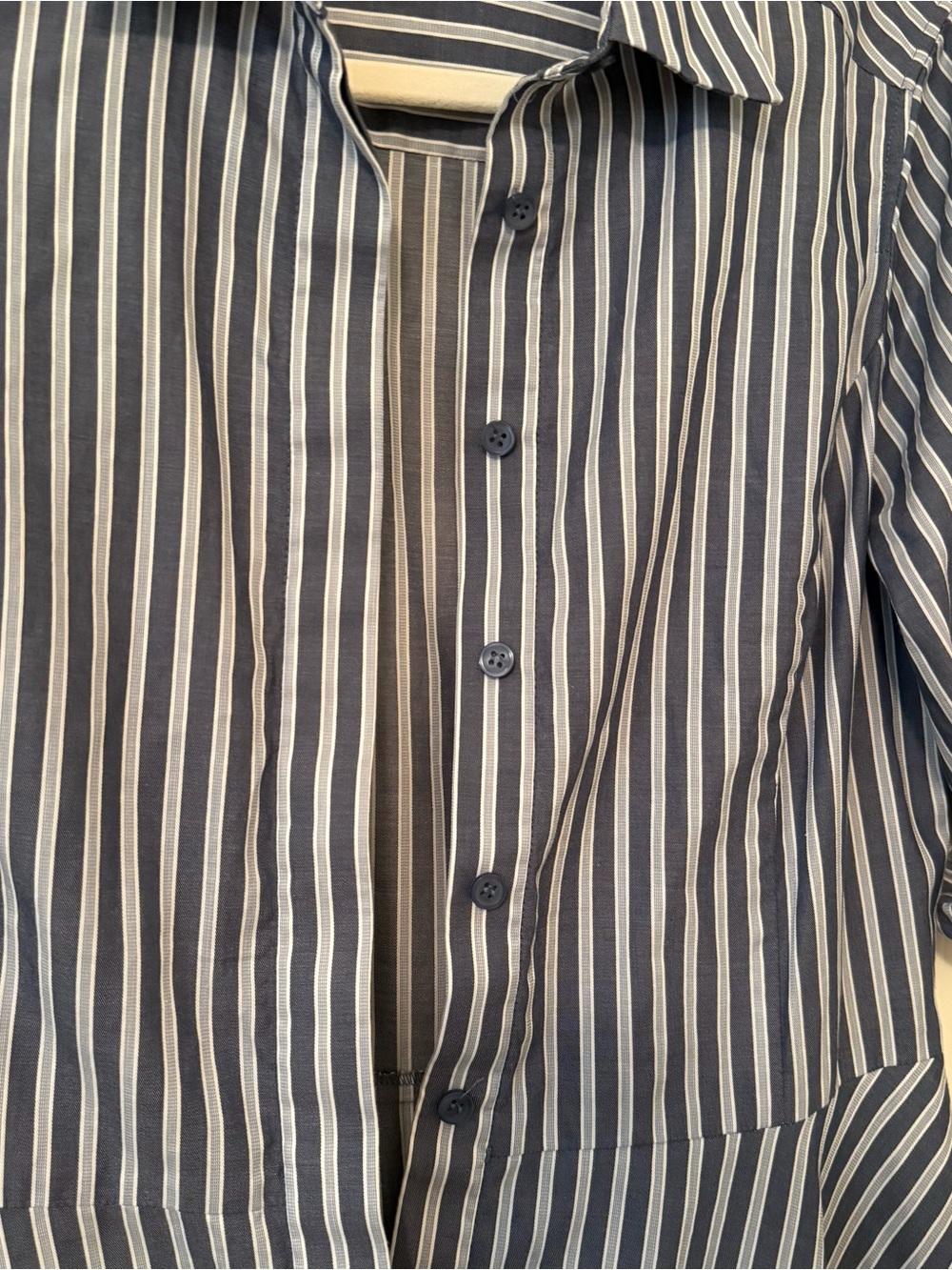 BCBGMaxAzria Navy and White Striped Midi Shirt Dress church office 100% cotton - Picture 3 of 10